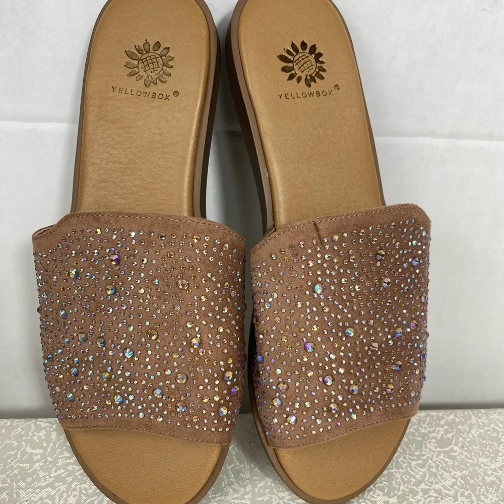Women’s 8.5 Sandals Mauve Pink Rhinestones YELLOWBOX Slip On Casual Comfy Shoes - Picture 9 of 12